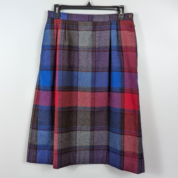 Vintage Boston Traveler Wool Blend Knee Length Plaid Skirt Made in USA - Picture 1 of 6